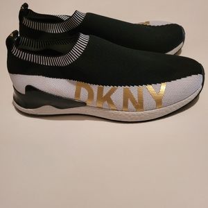 DKNY Black, White and Gold Sneakers Size 9.
